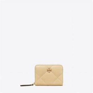 Tory Burch $198 Small Kira Pave Logo Diamond Quilt Vanilla Zip-Around Wallet NWT